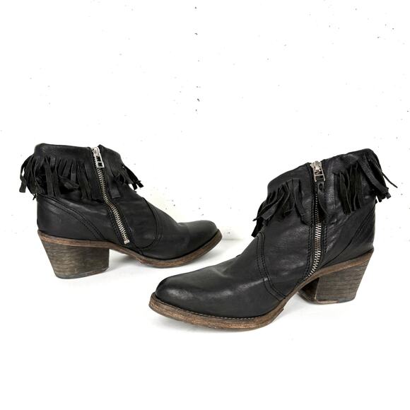AllSaints Women Bonny Valley Black Leather Fringe Ankle Boots Cuban Heel Size 39 - Picture 4 of 8